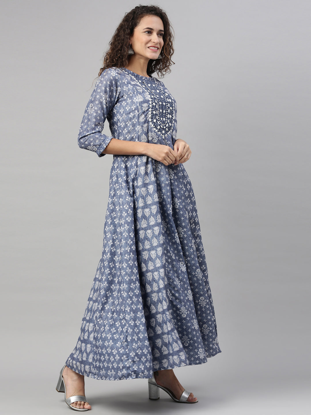 Neerus Blue modal bandhani mirror work kurti - front view