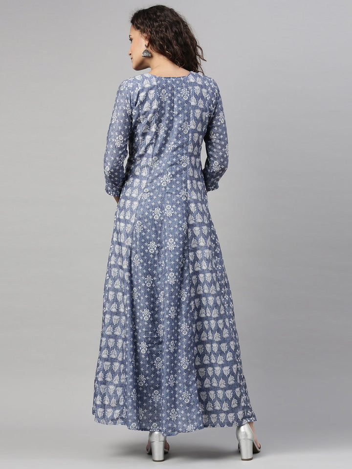 Neerus Blue modal bandhani mirror work kurti - back view