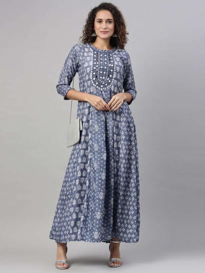Neerus Blue modal bandhani mirror work kurti - detail view 1