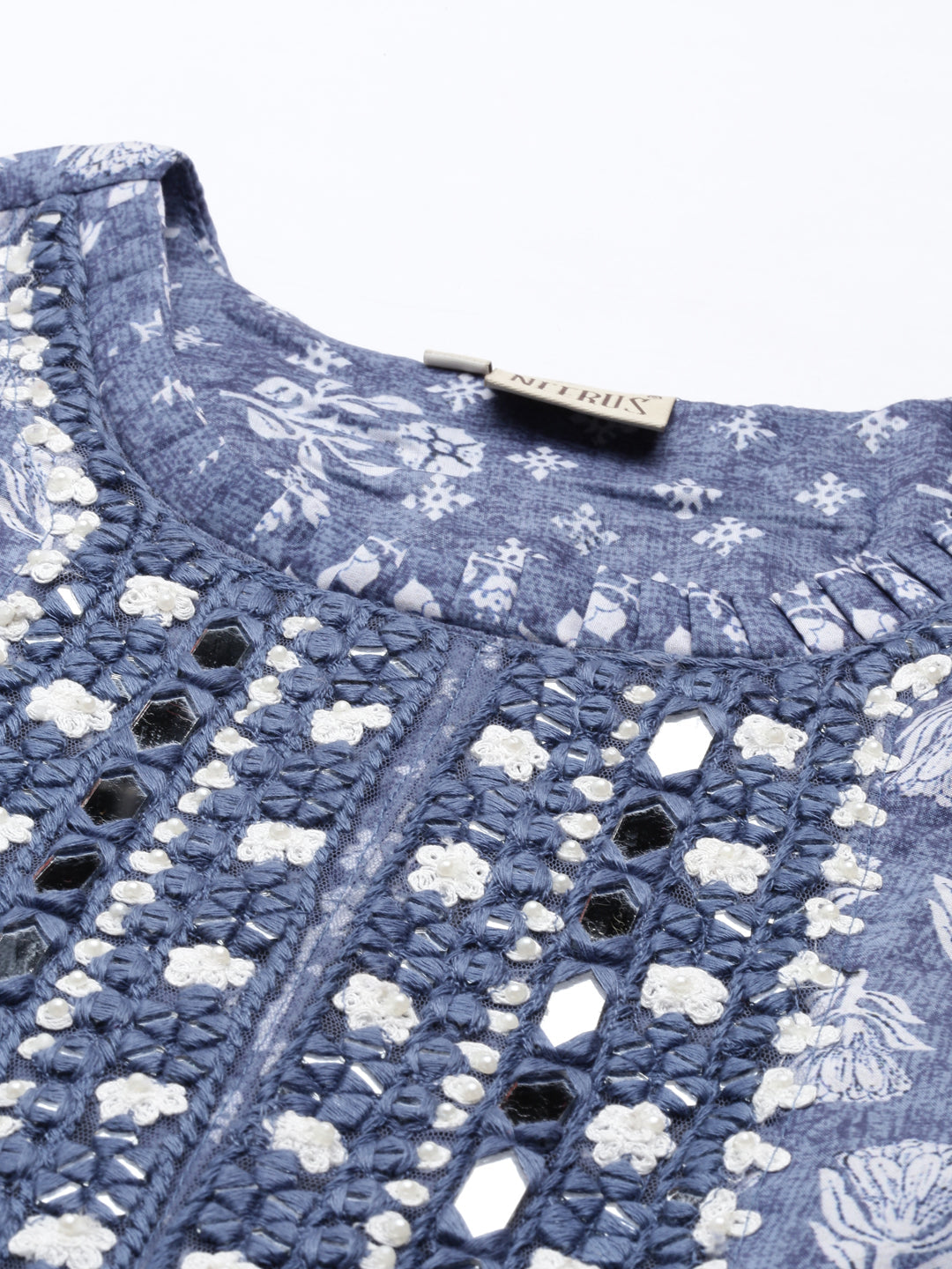 Neerus Blue modal bandhani mirror work kurti - detail view 2