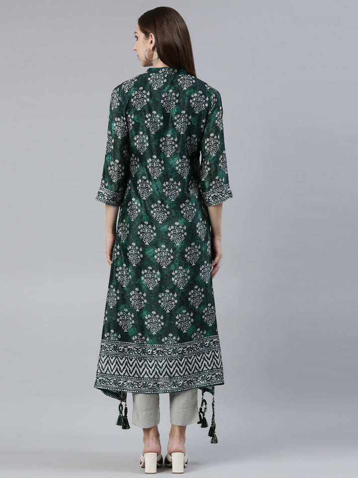 Neerus Green crepe curved kurti - side view