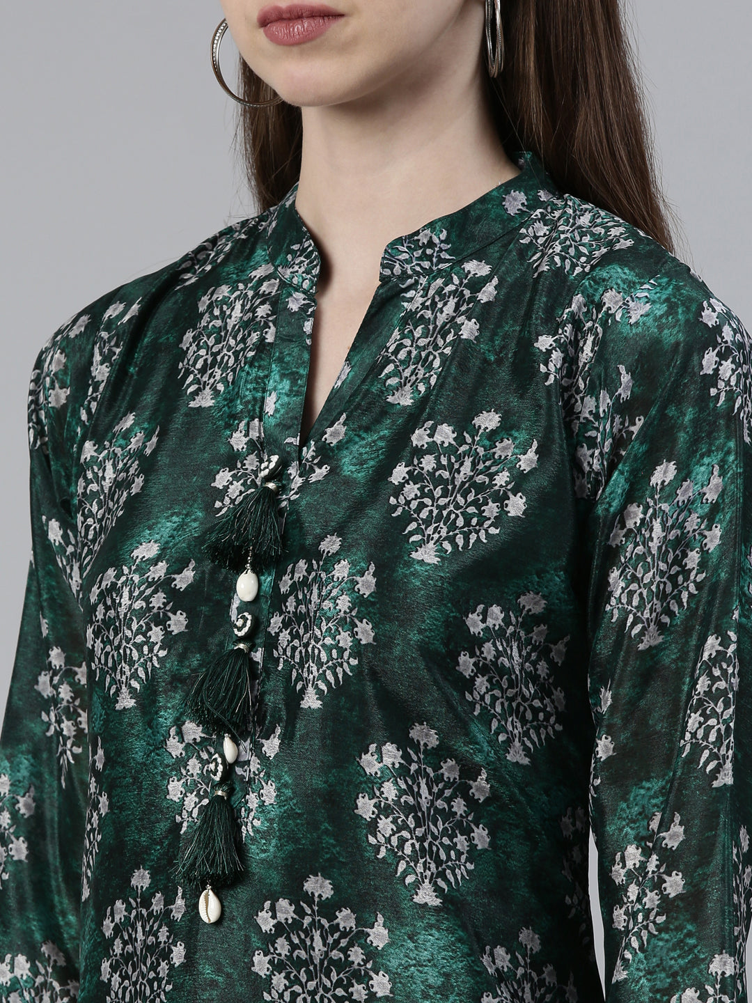 Neerus Green crepe curved kurti - detail view 1