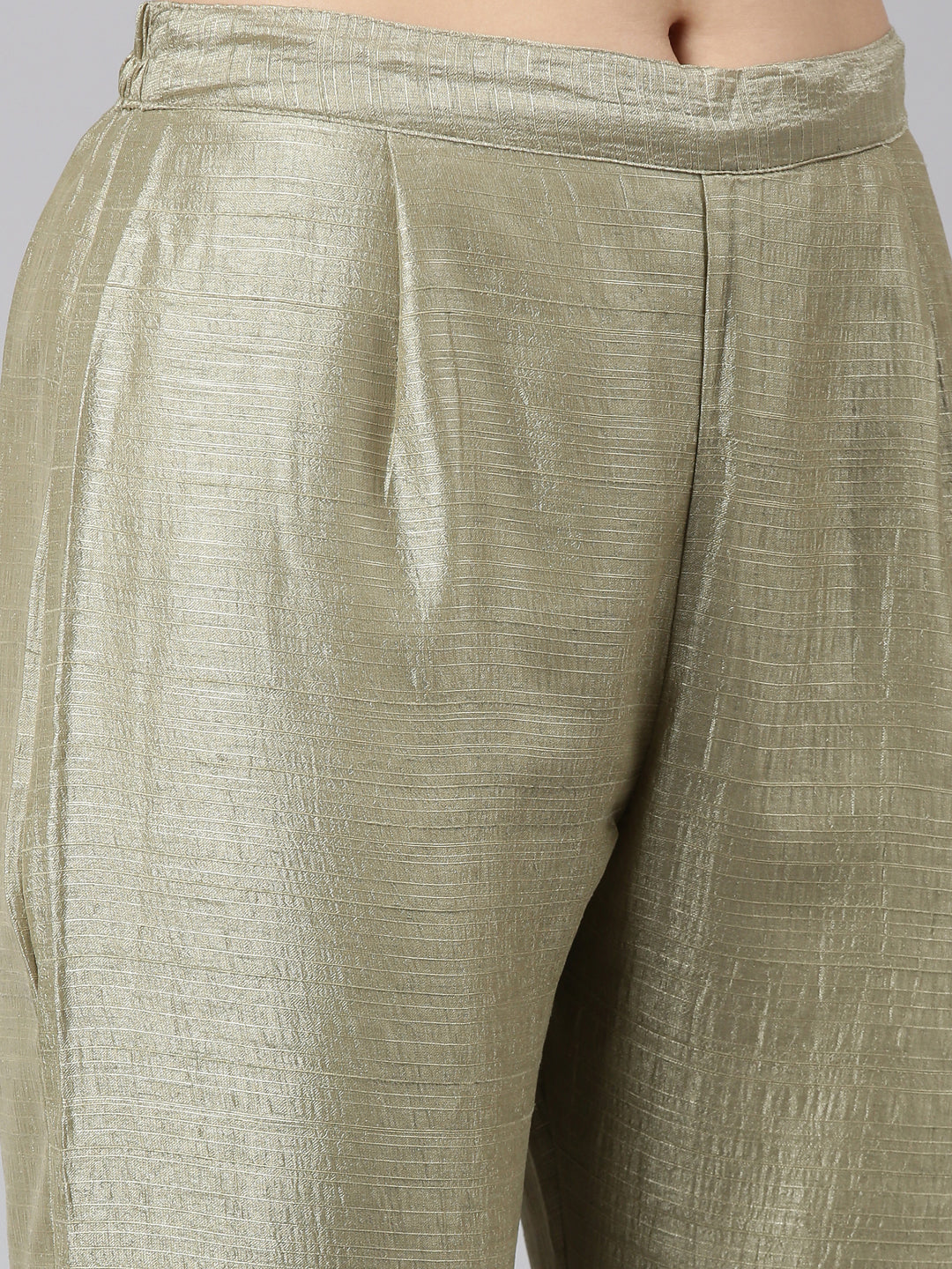 Neerus Green raw silk solid kurta set with trousers - detail view 3