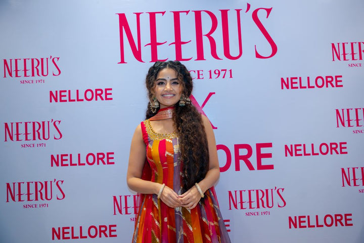 Neerus Multi organza embroidered anarkali suit set - back view