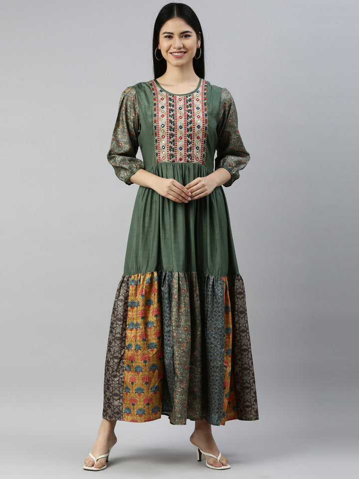 Neerus Green modal printed kurti - front view