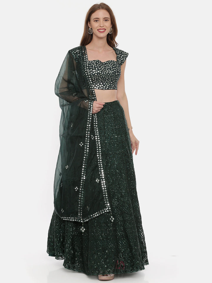 Neerus Green net embellished lehenga set - front view