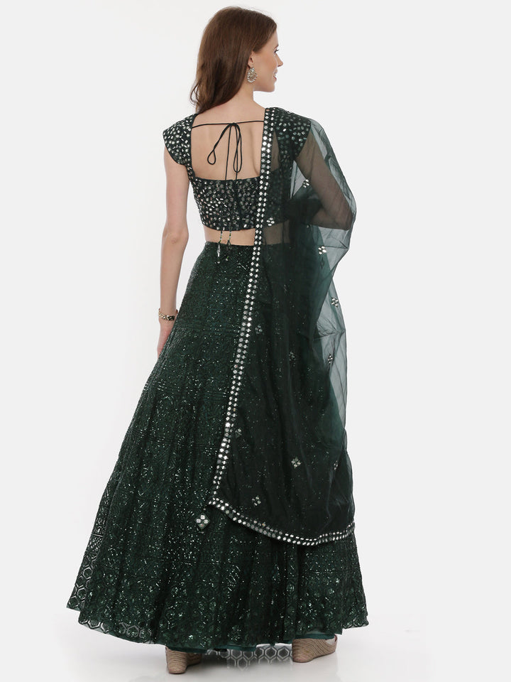 Neerus Green net embellished lehenga set - detail view 3