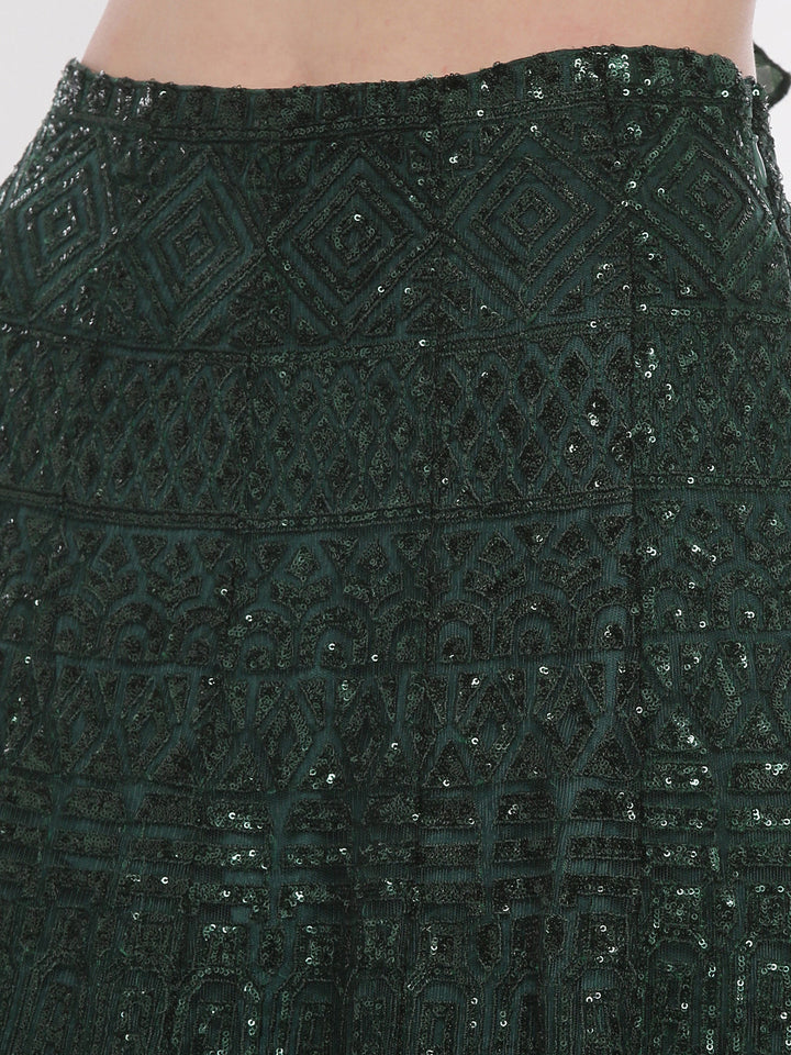 Neerus Green net embellished lehenga set - detail view 5