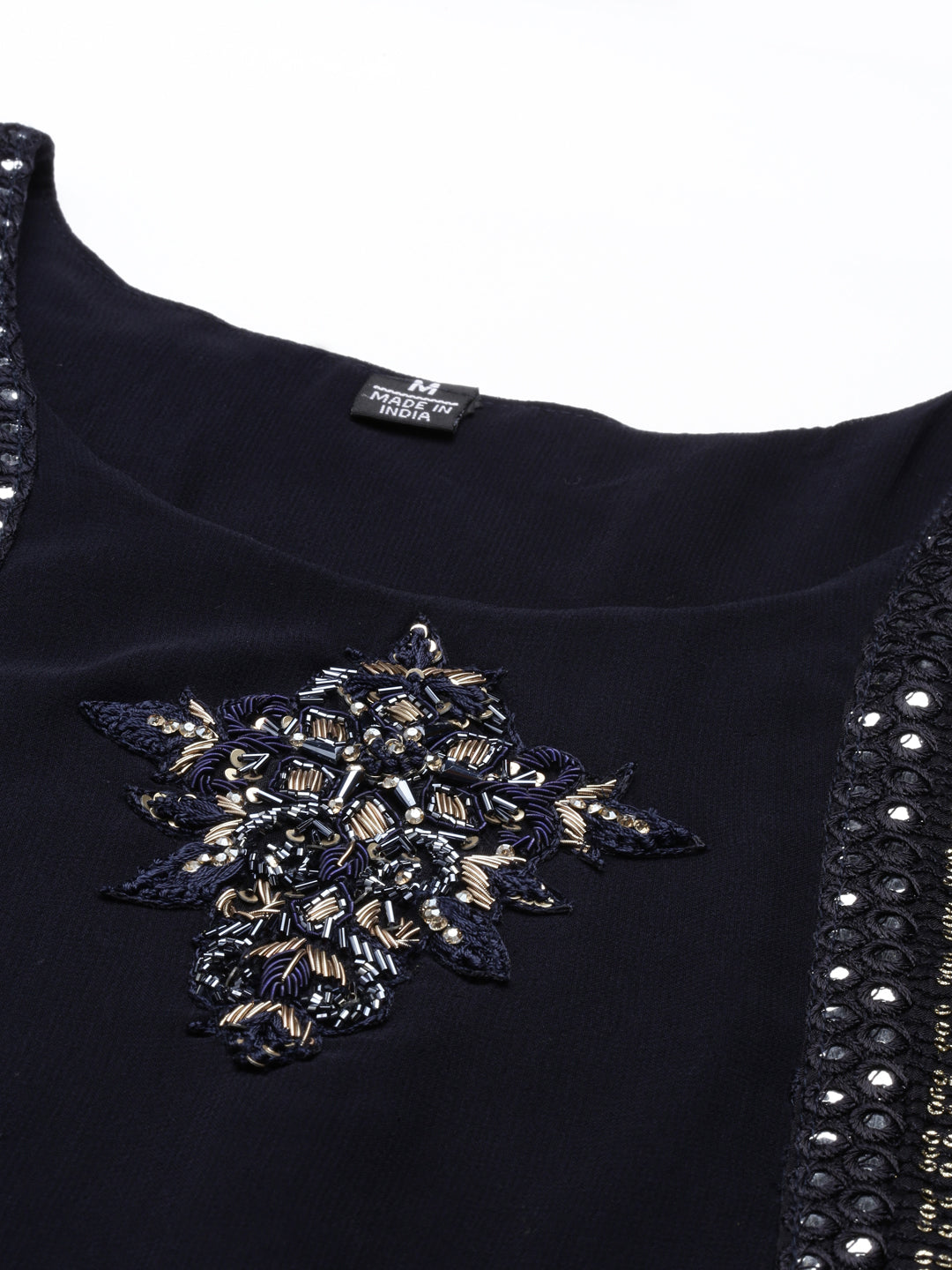 Neerus Black georgette solid kurta - back view