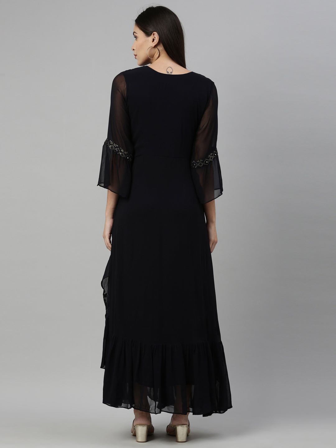 Neerus Black georgette solid kurta - detail view 2