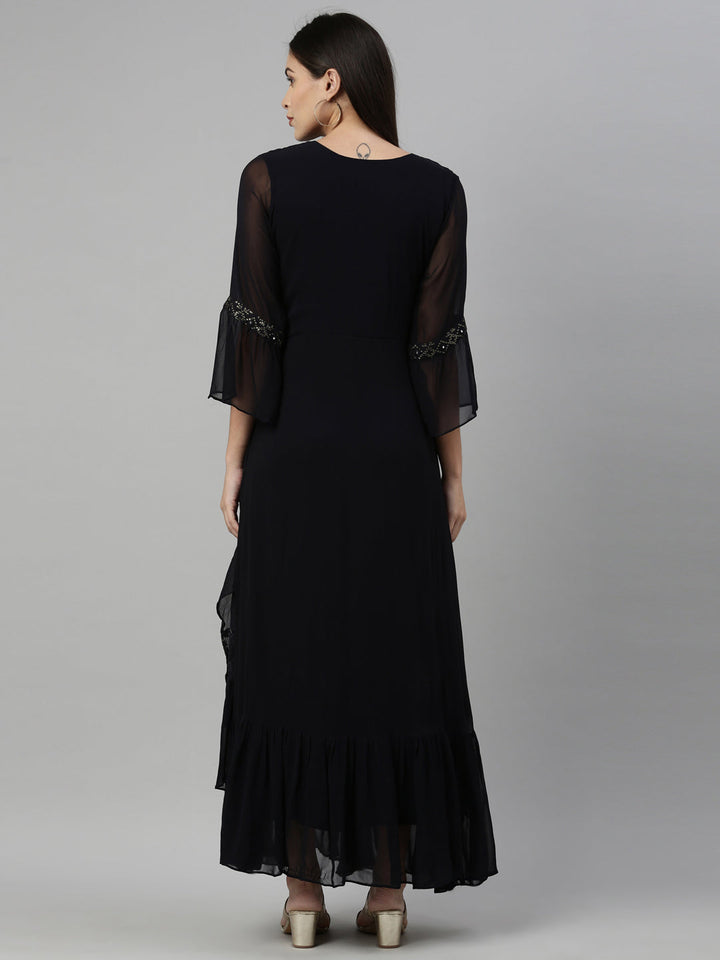 Neerus Black georgette solid kurta - detail view 2