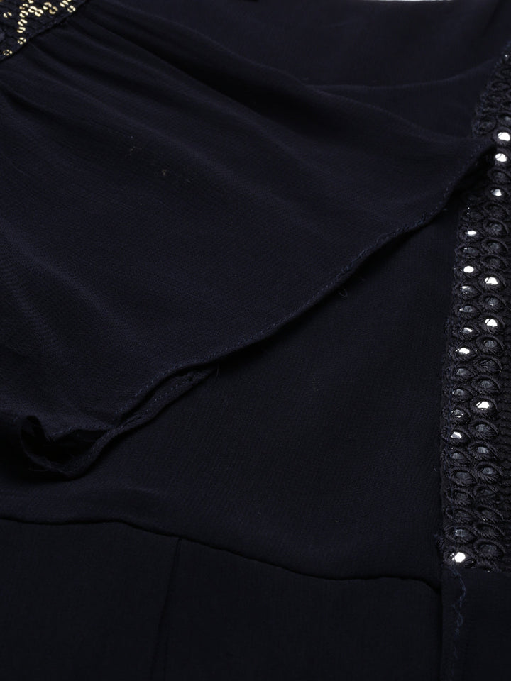 Neerus Black georgette solid kurta - detail view 4