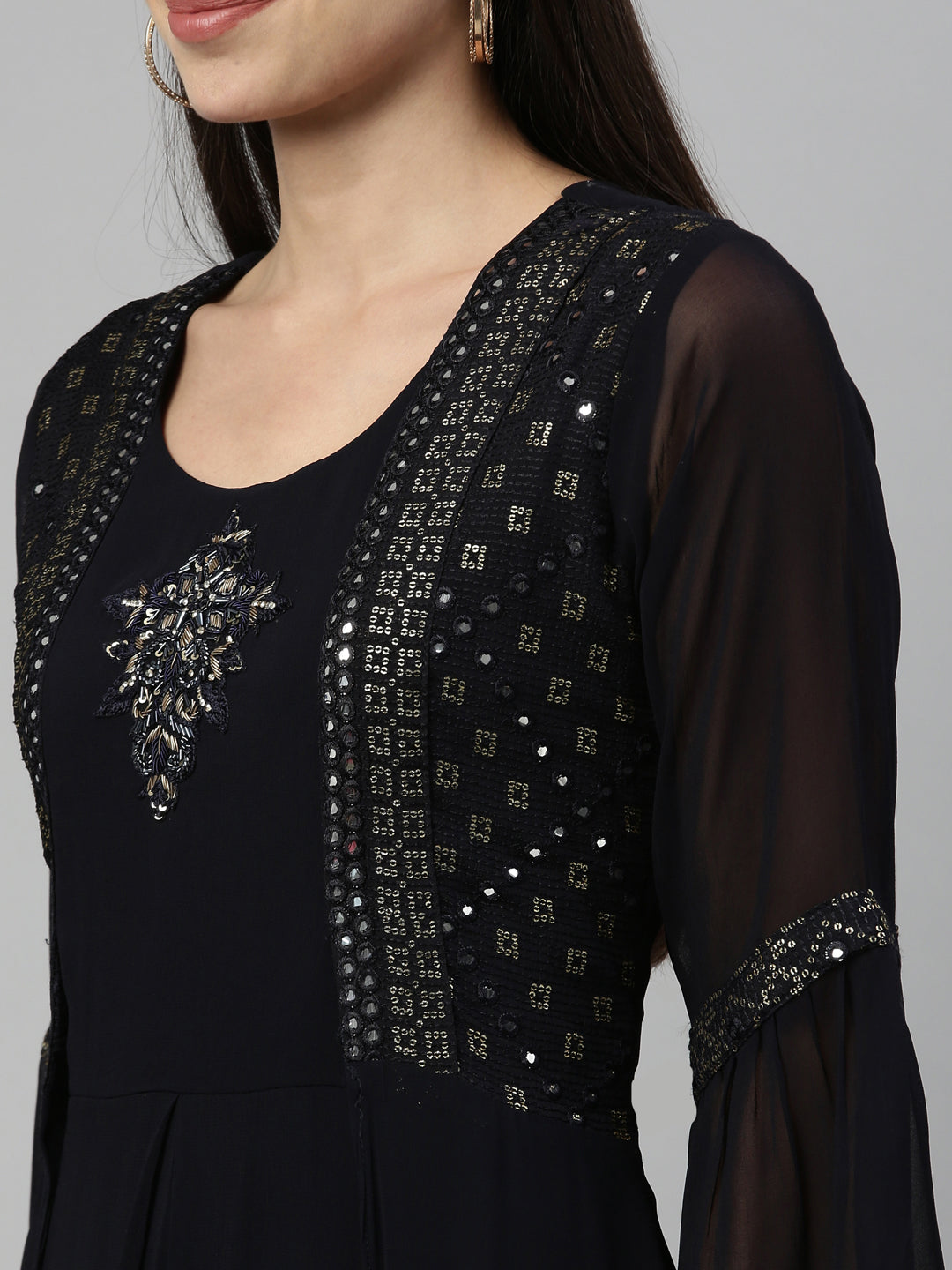 Neerus Black georgette solid kurta - detail view 6