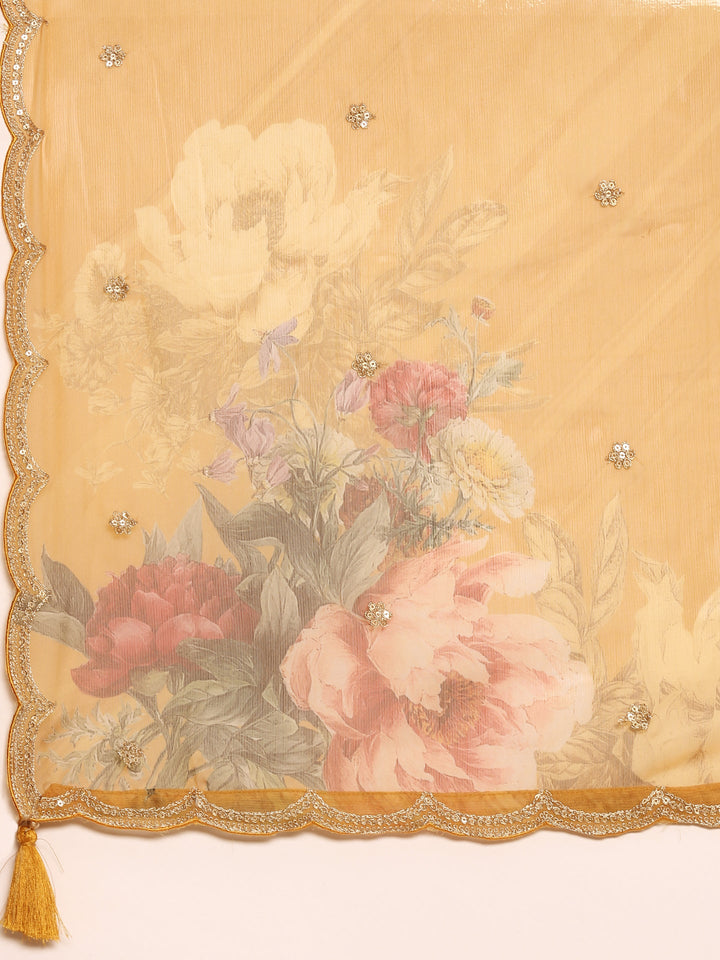 Mustard Vichitra Silk Zari Embroidery Anarkali Set