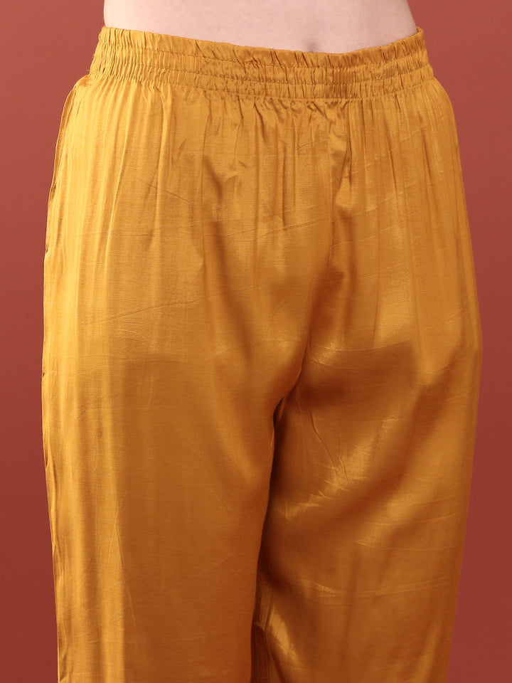 Mustard Vichitra Silk Zari Embroidery Anarkali Set