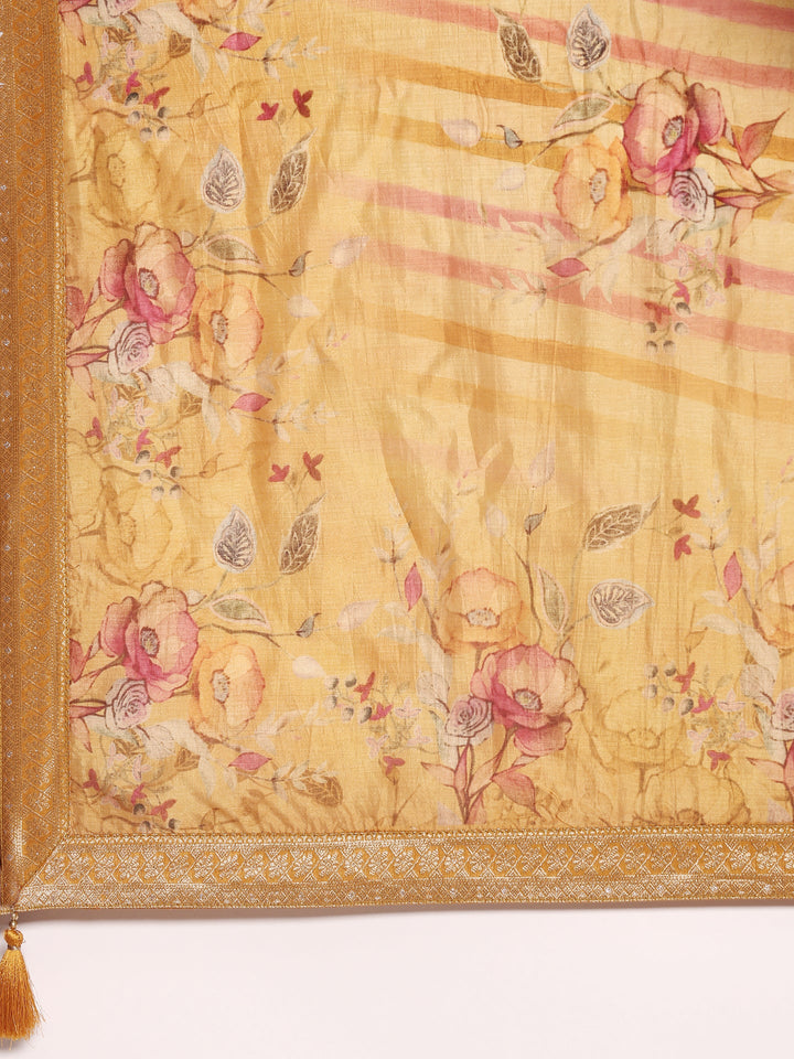 Mustard Silk With Sequence and Hand Embroidered Three Piece Set