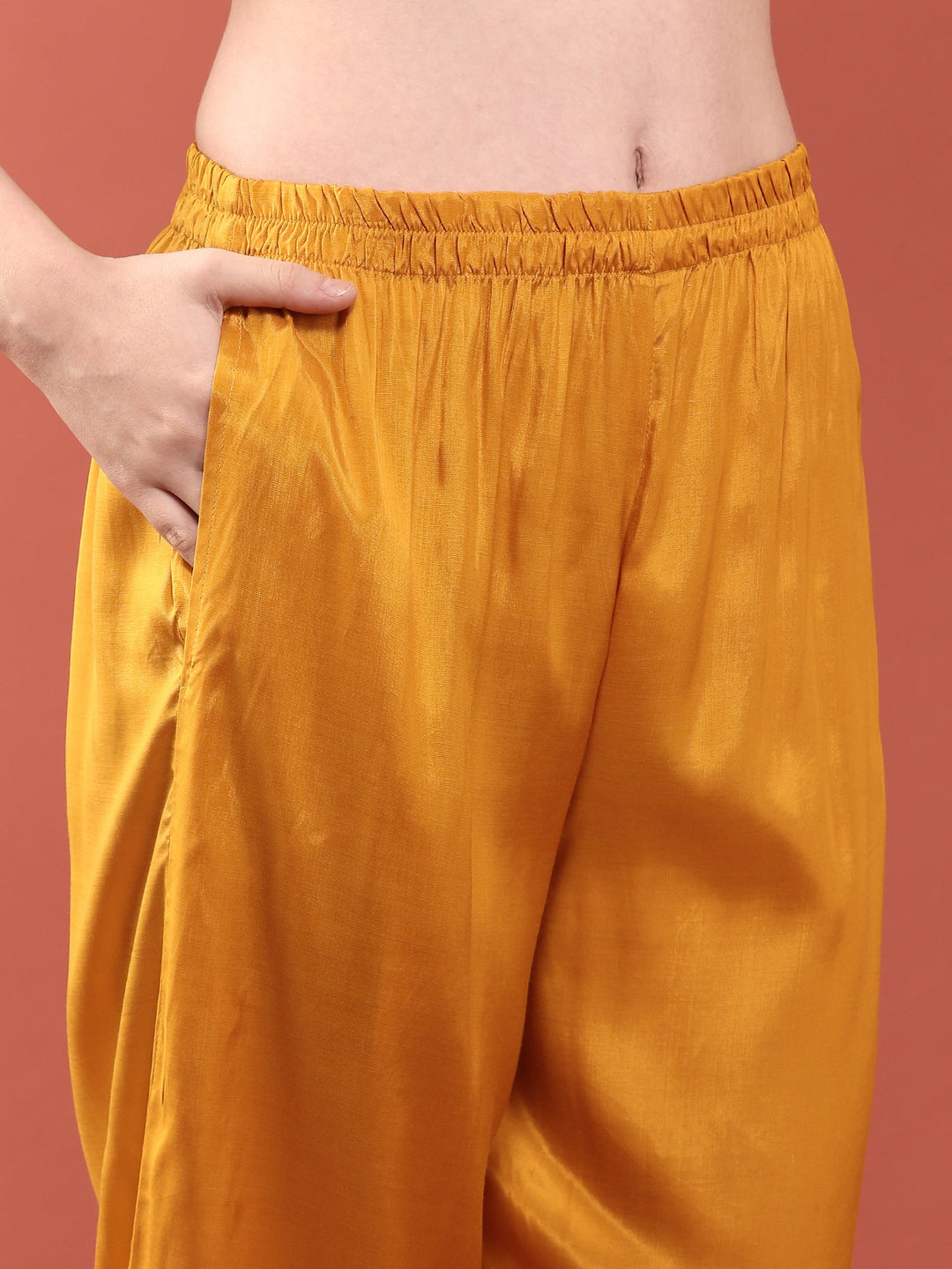 Neerus Yellow silk hand embroidered suit set - detail view 4