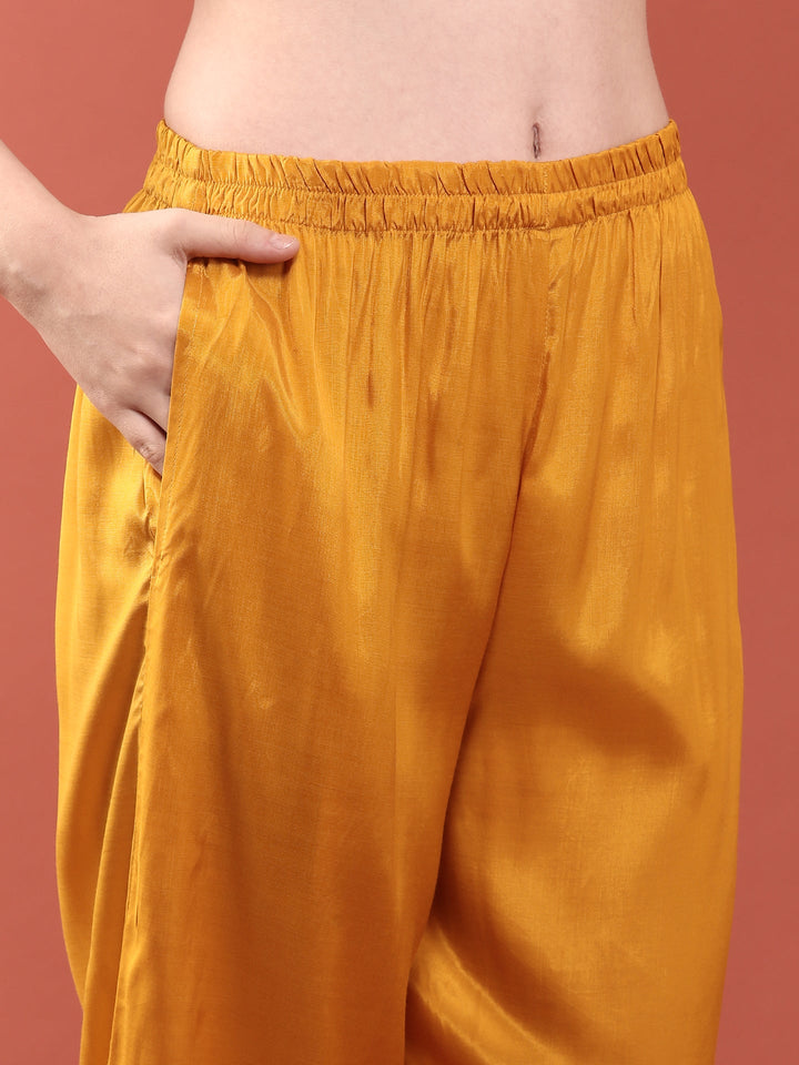 Mustard Silk With Sequence and Hand Embroidered Three Piece Set