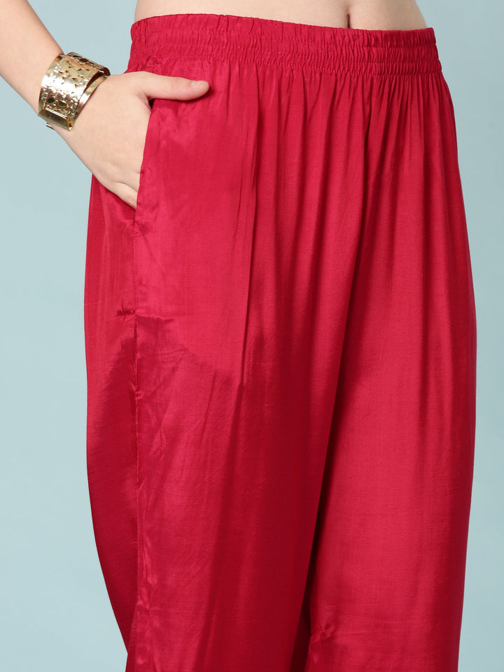 Rani Pink Silk Digital Print Three Piece Set