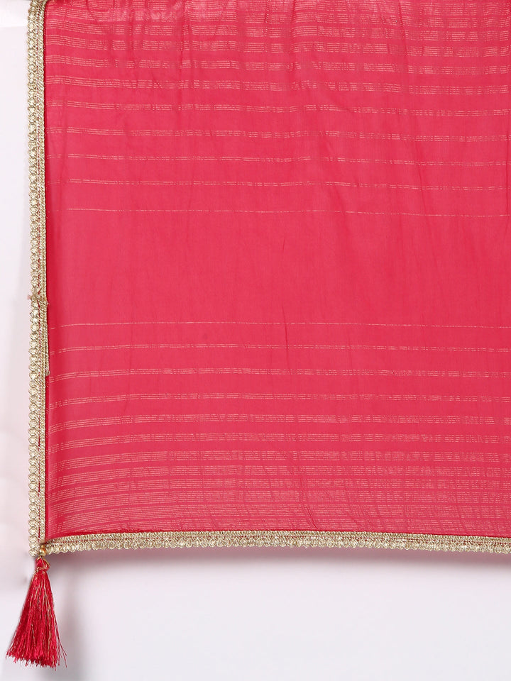 Rani Pink Silk Digital Print Three Piece Set