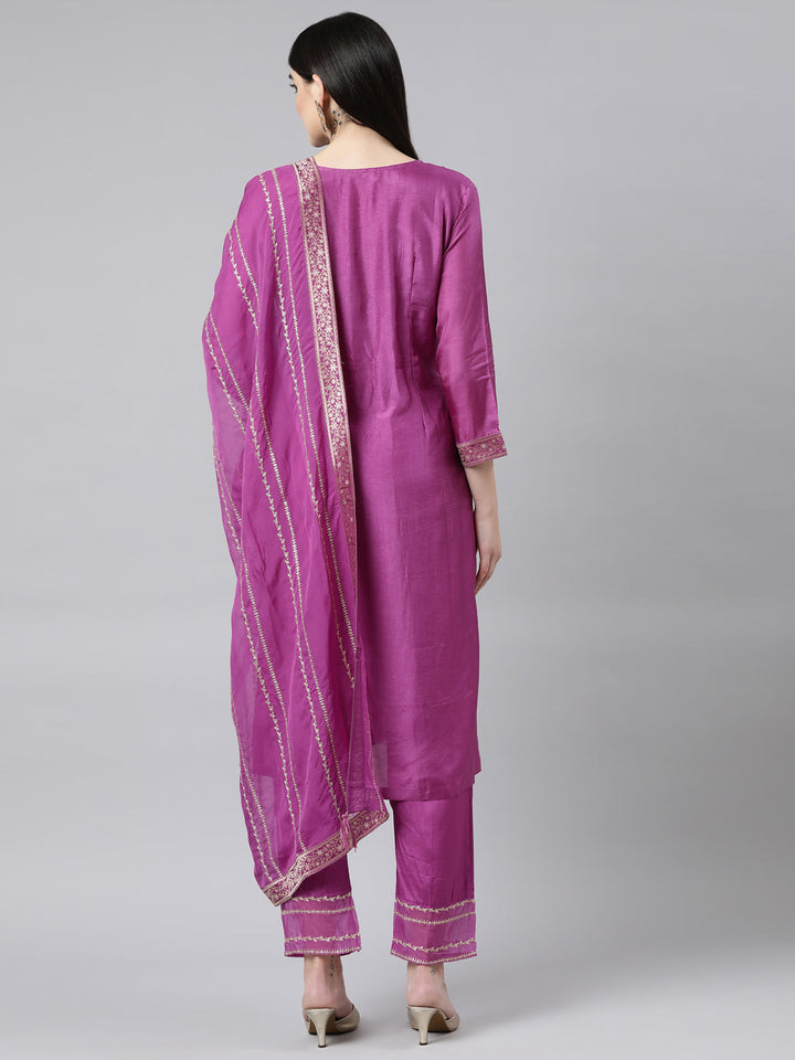 Neerus Purple Banarasi woven suit set - side view