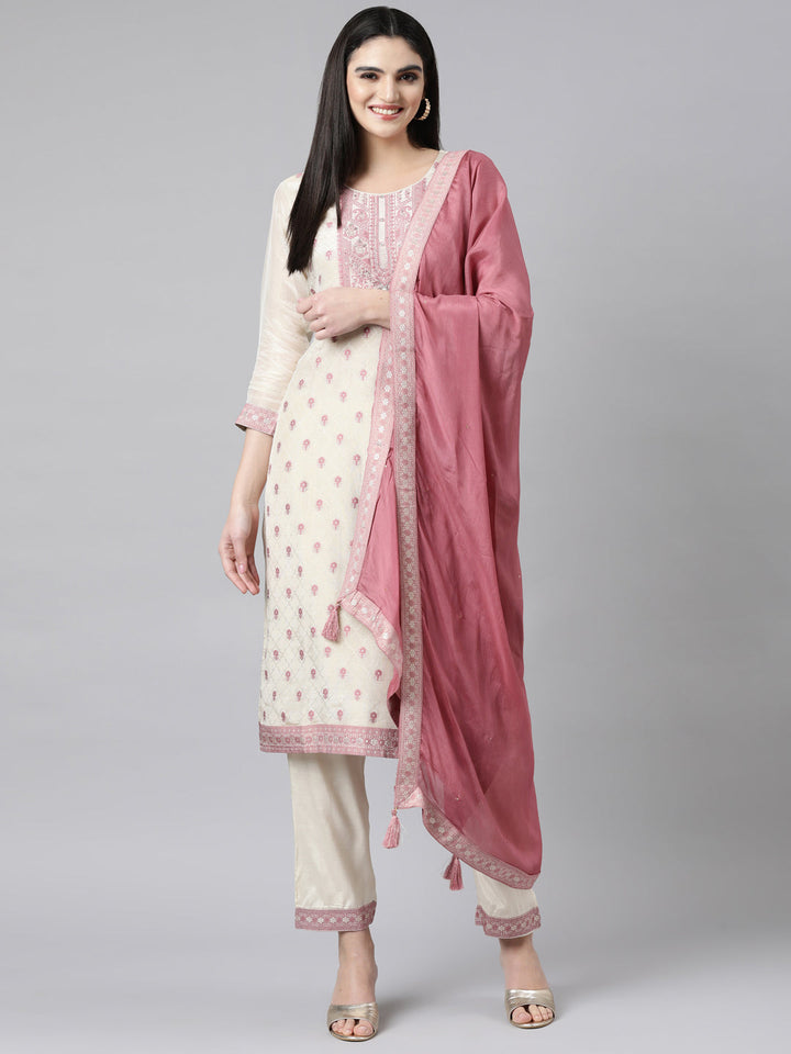 Neerus White printed floral straight suit set - detail view 2