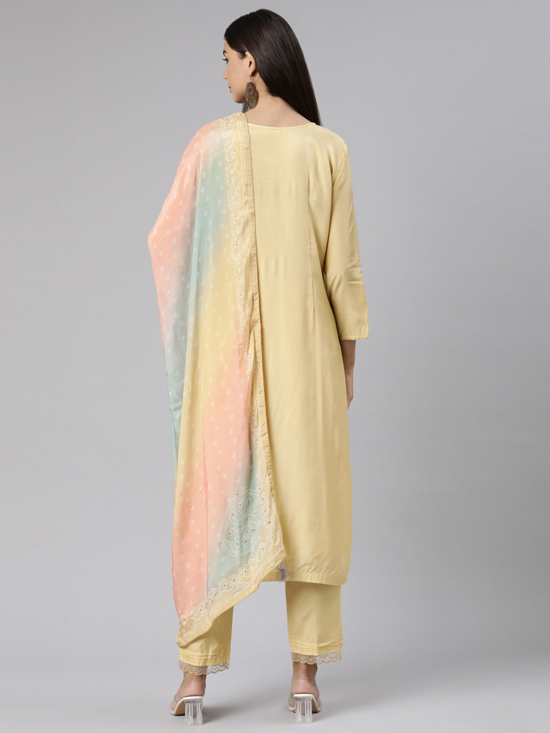 Neerus Yellow printed floral suit set - side view