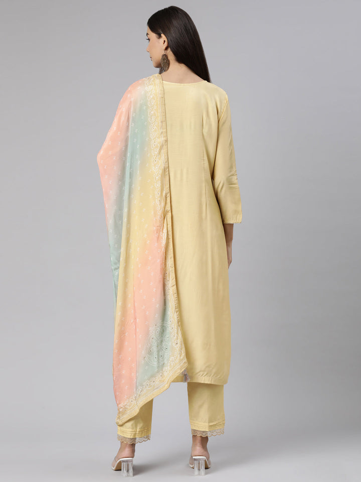 Neerus Yellow printed floral suit set - side view