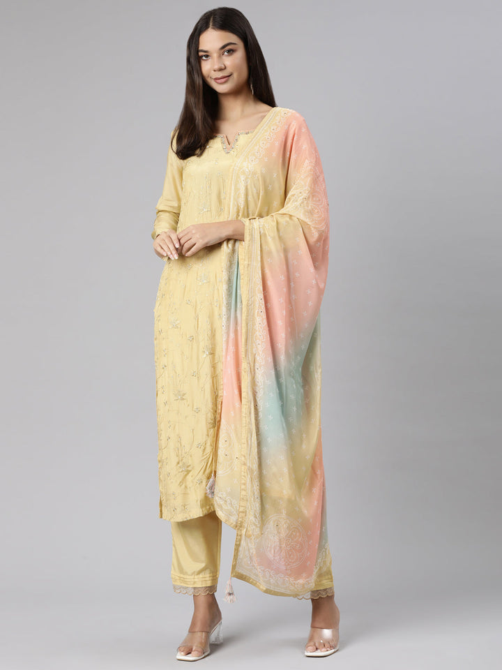 Neerus Yellow printed floral suit set - detail view 2