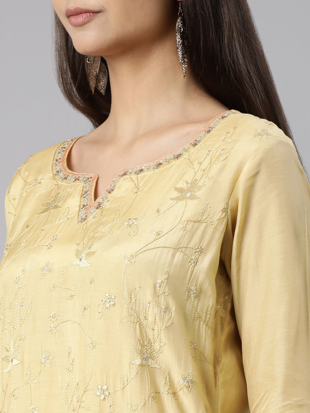 Neerus Yellow printed floral suit set - detail view 1