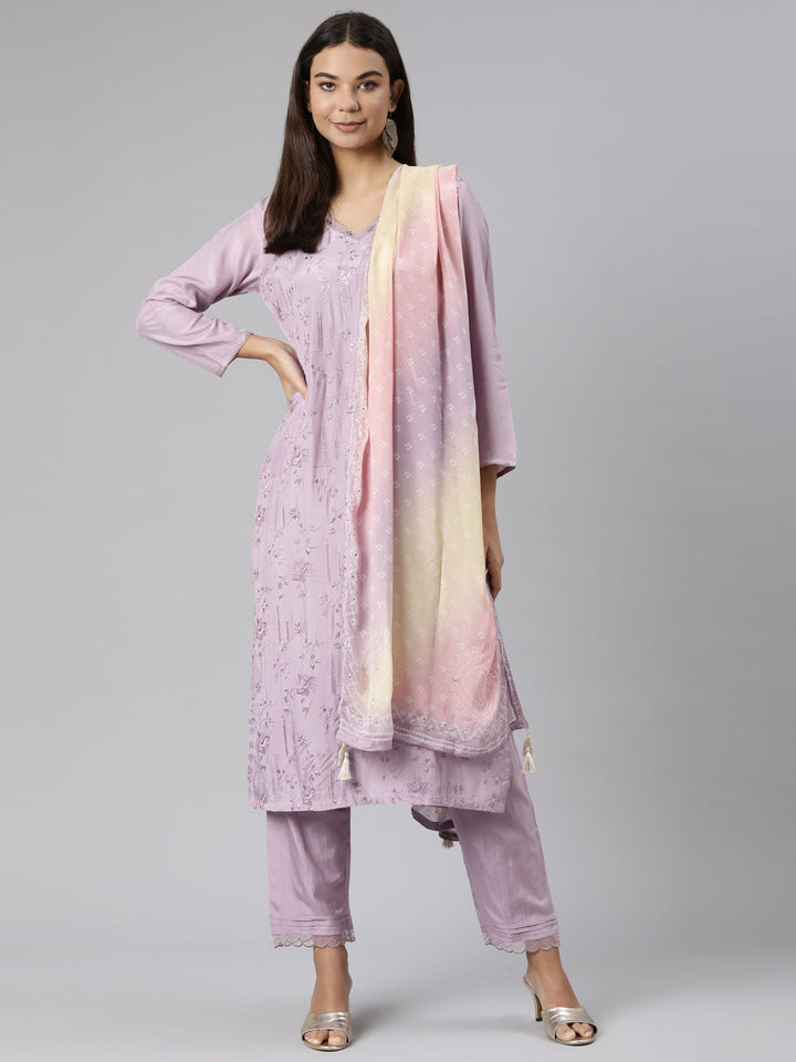Neerus Purple printed floral suit set - detail view 2