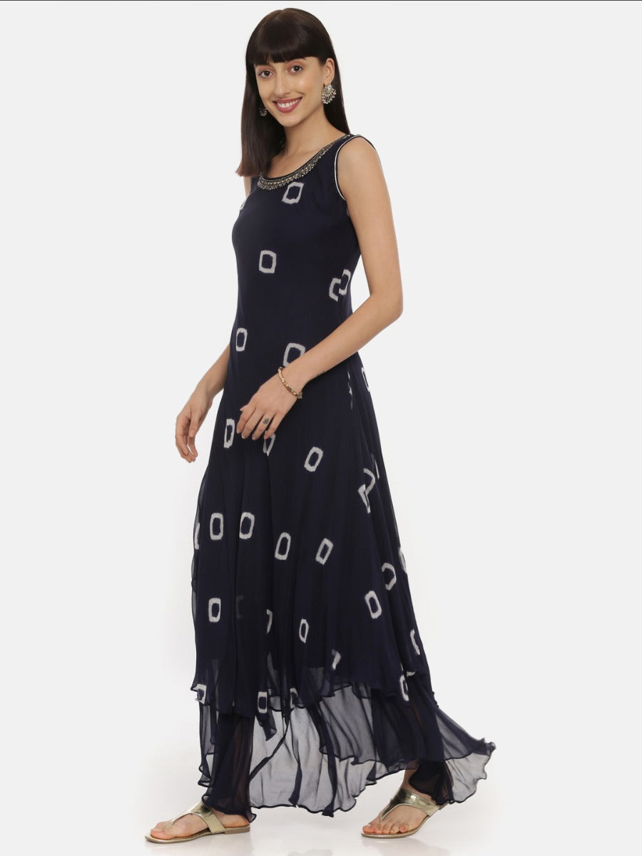 Neerus Blue Bandhani high-low layered kurta - side view