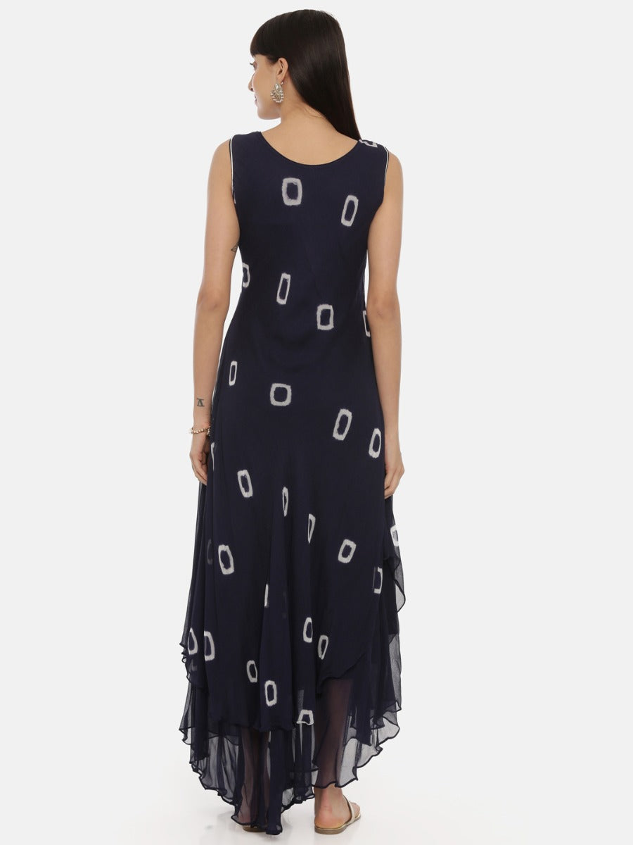 Neerus Blue Bandhani high-low layered kurta - detail view 2