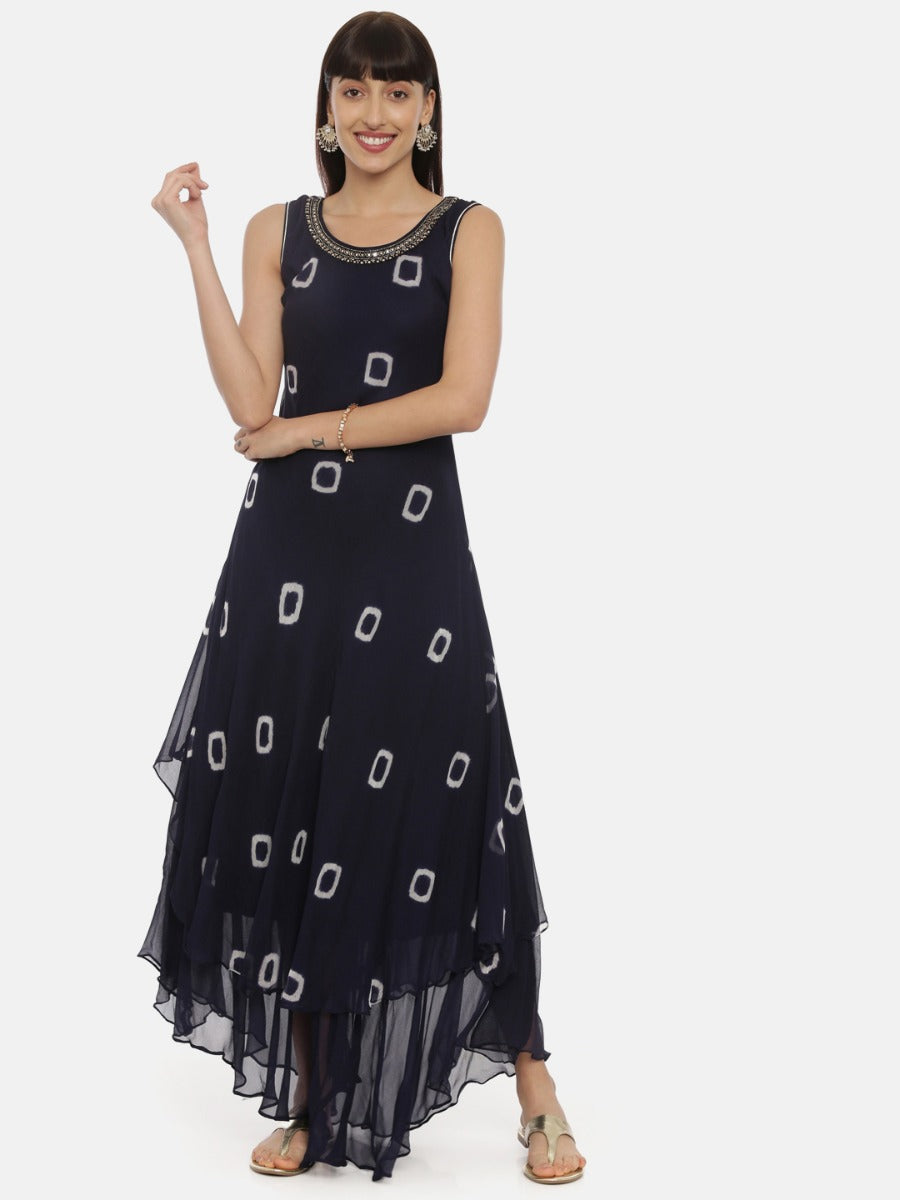 Neerus Blue Bandhani high-low layered kurta - detail view 3