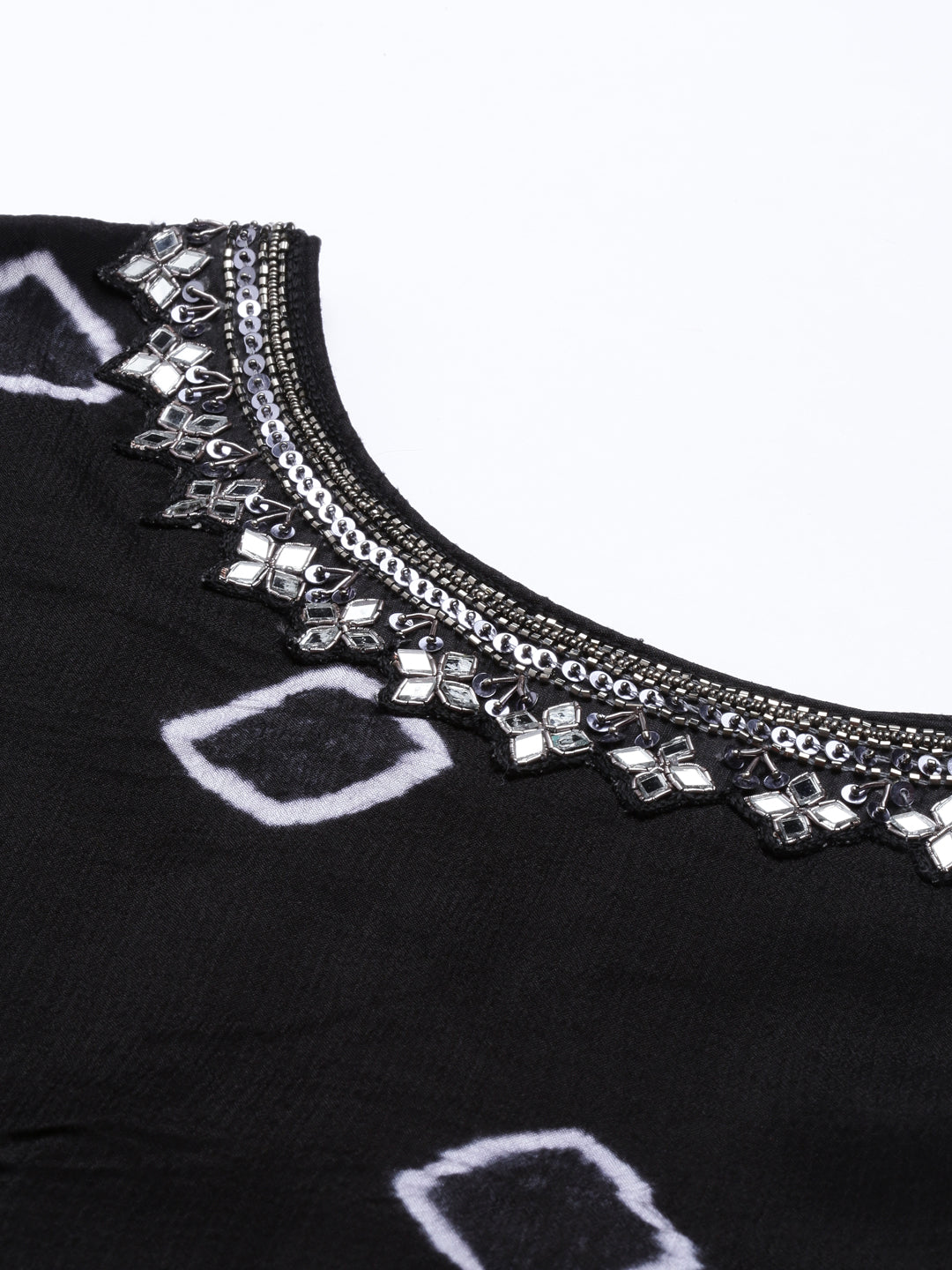 Neerus Black georgette embroidered kurta set - detail view 6