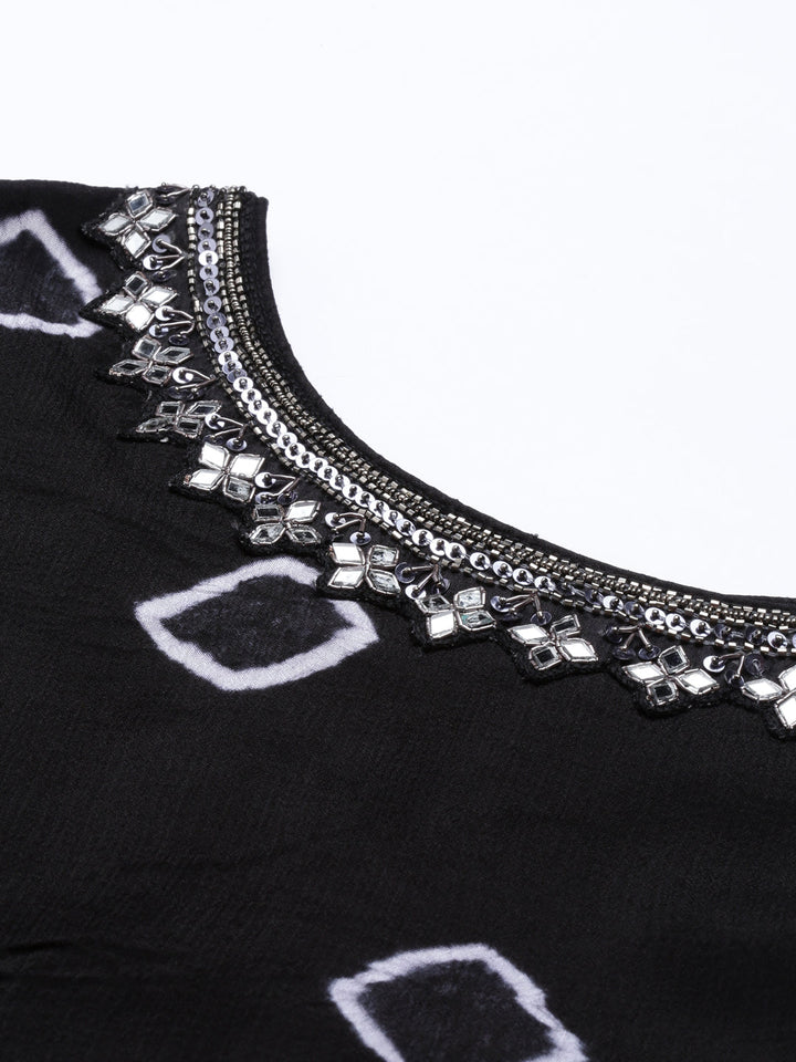 Neerus Black georgette embroidered kurta set - detail view 6