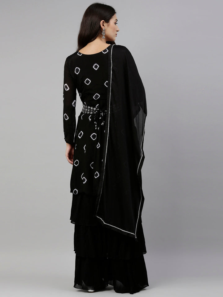 Neerus Black georgette embroidered kurta set - detail view 2