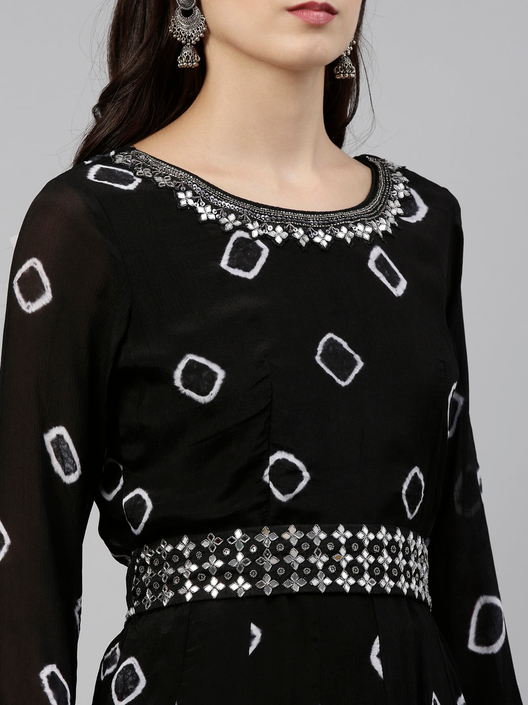 Neerus Black georgette embroidered kurta set - detail view 5