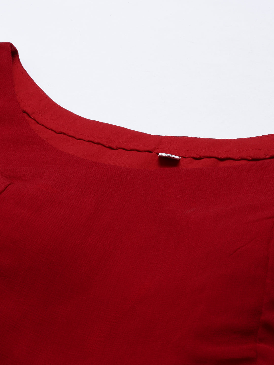 Neerus Red georgette straight kurta set with palazzo - detail view 11