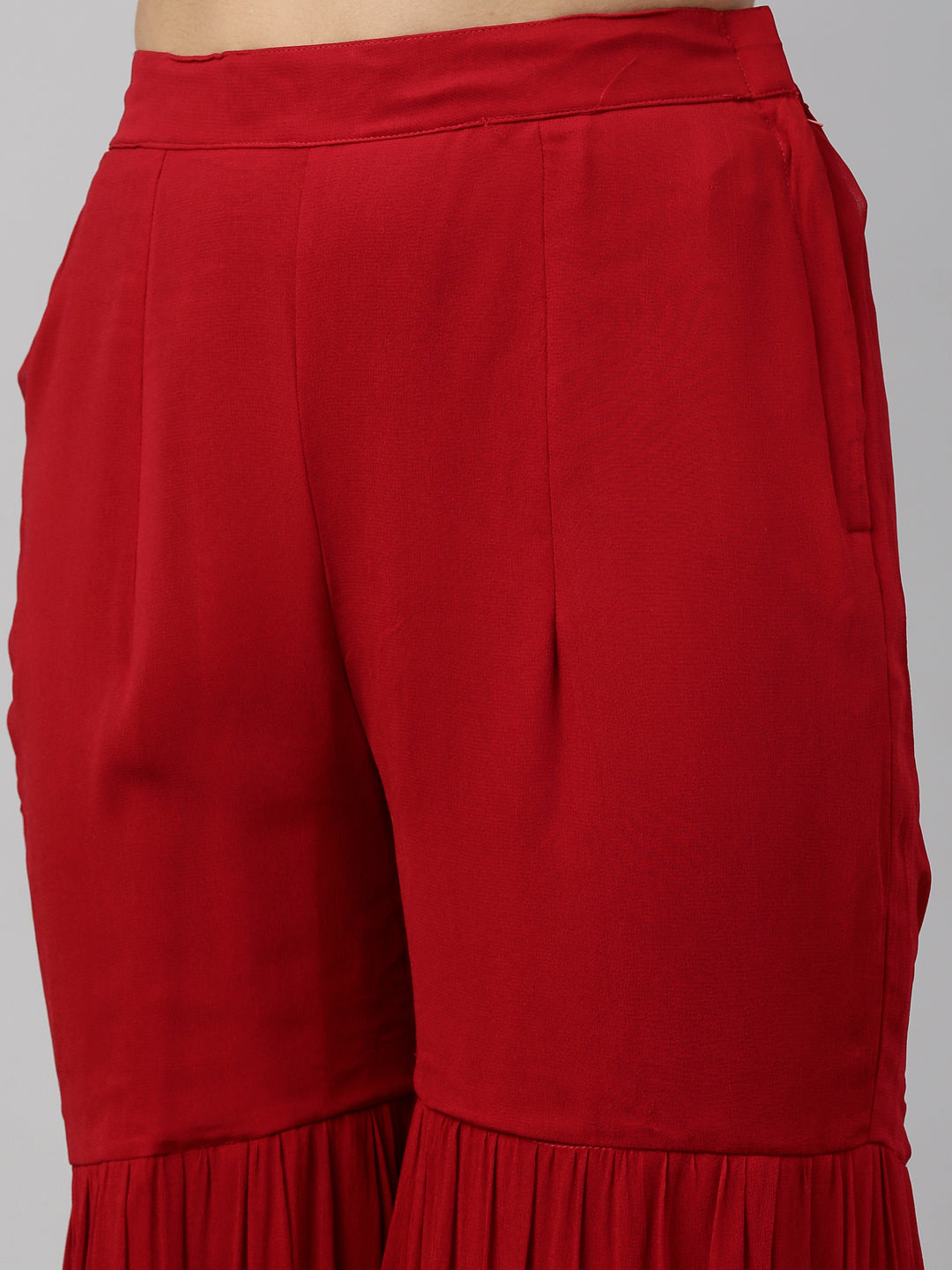Neerus Red georgette straight kurta set with palazzo - detail view 18