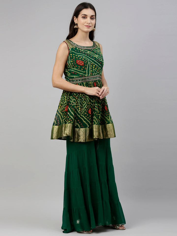 Neerus Green georgette printed palazzo set - detail view 1