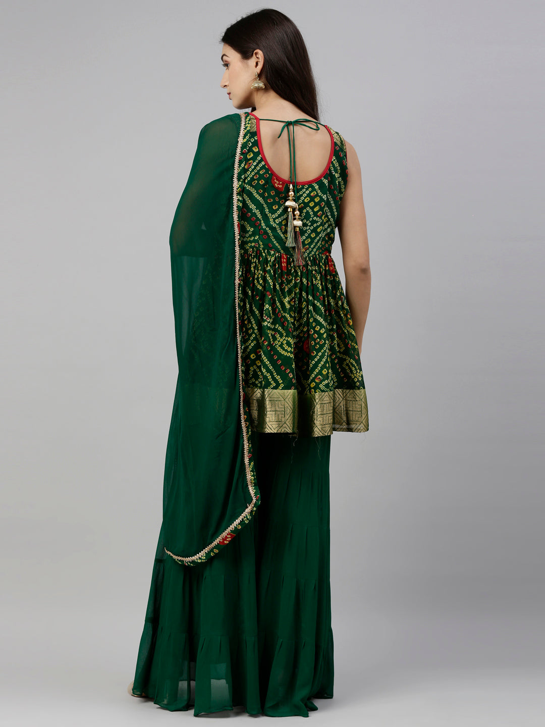 Neerus Green georgette printed palazzo set - detail view 2