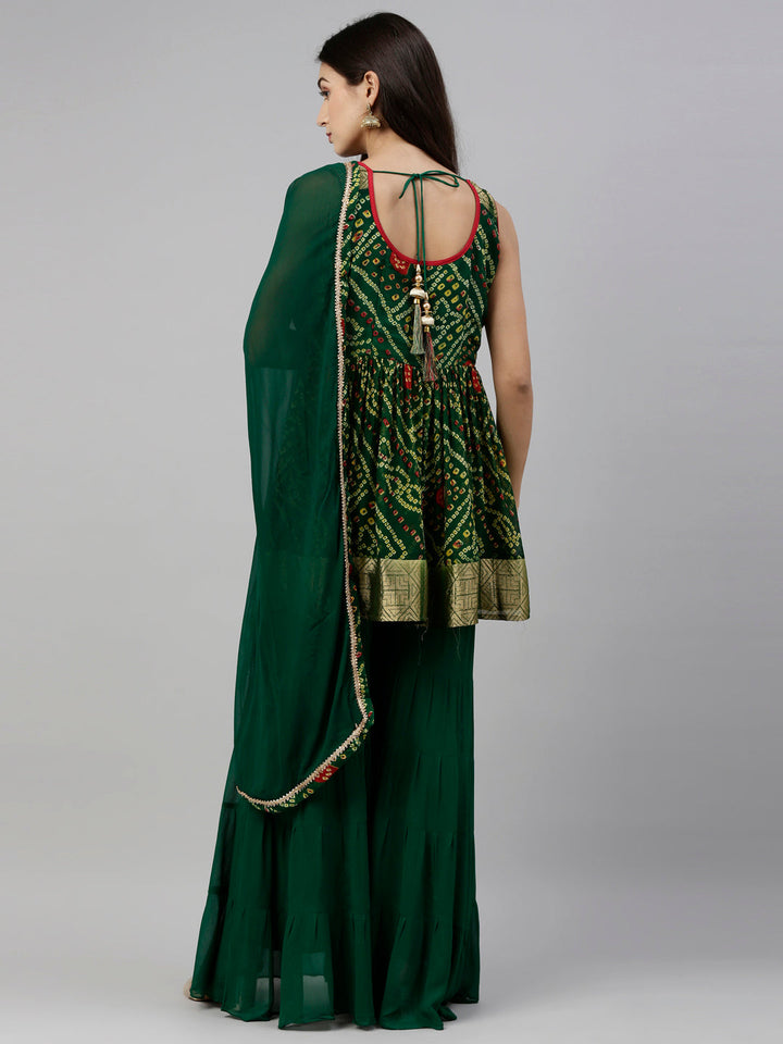 Neerus Green georgette printed palazzo set - detail view 2