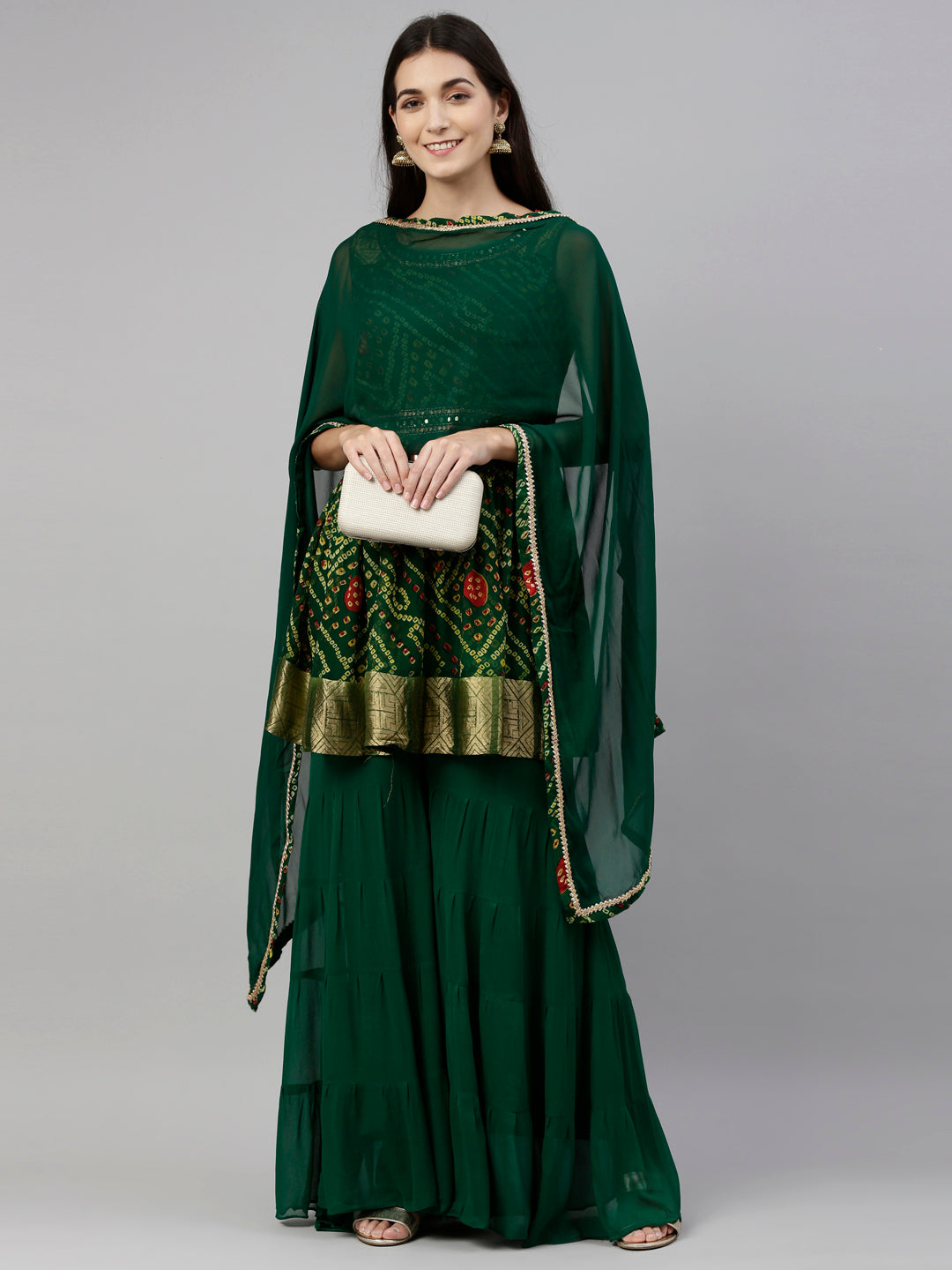 Neerus Green georgette printed palazzo set - detail view 3