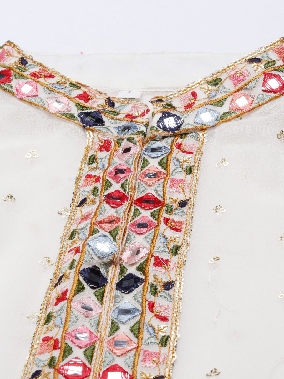 Neerus Beige georgette embroidered kurta set - detail view 2