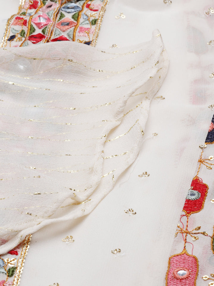 Neerus Beige georgette embroidered kurta set - detail view 3
