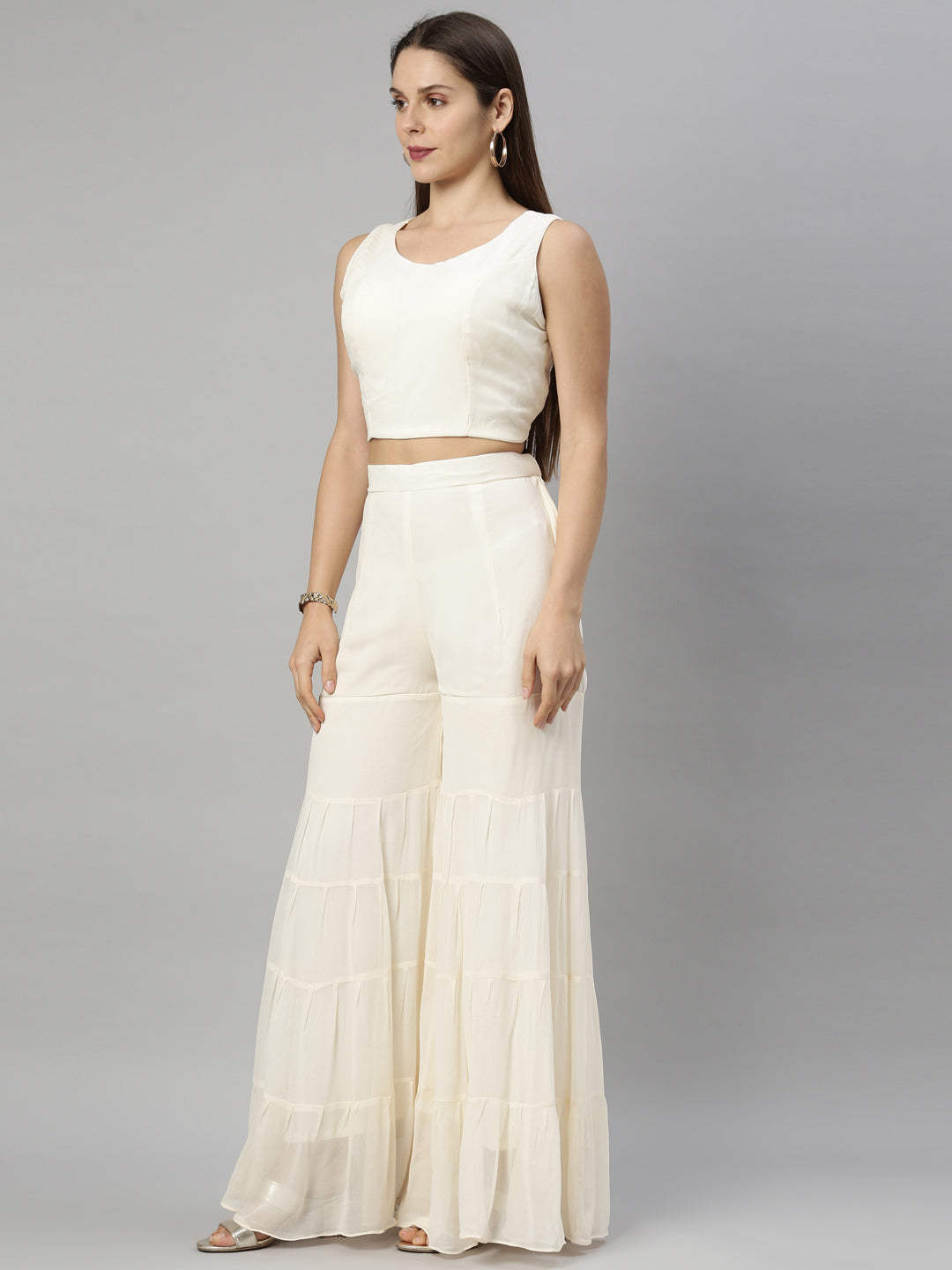 Neerus Beige georgette embroidered kurta set - detail view 4