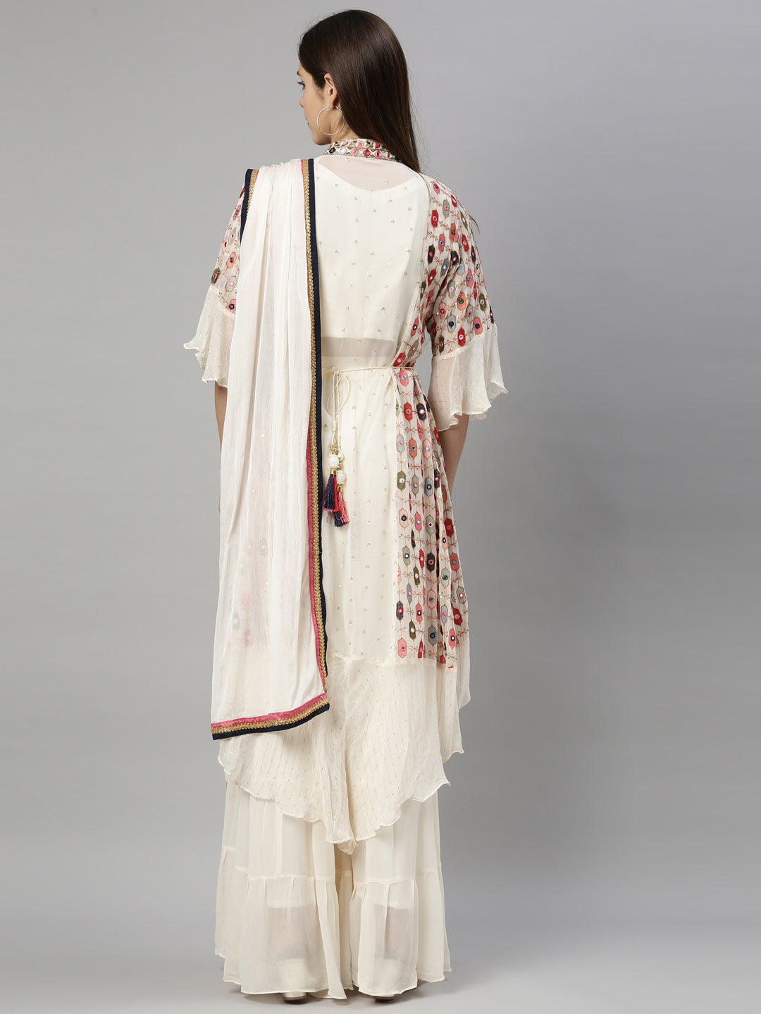 Neerus Beige georgette embroidered kurta set - detail view 6