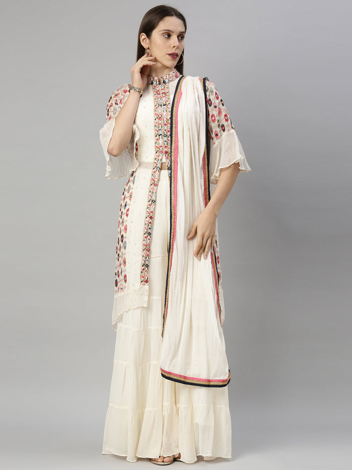 Neerus Beige georgette embroidered kurta set - detail view 7