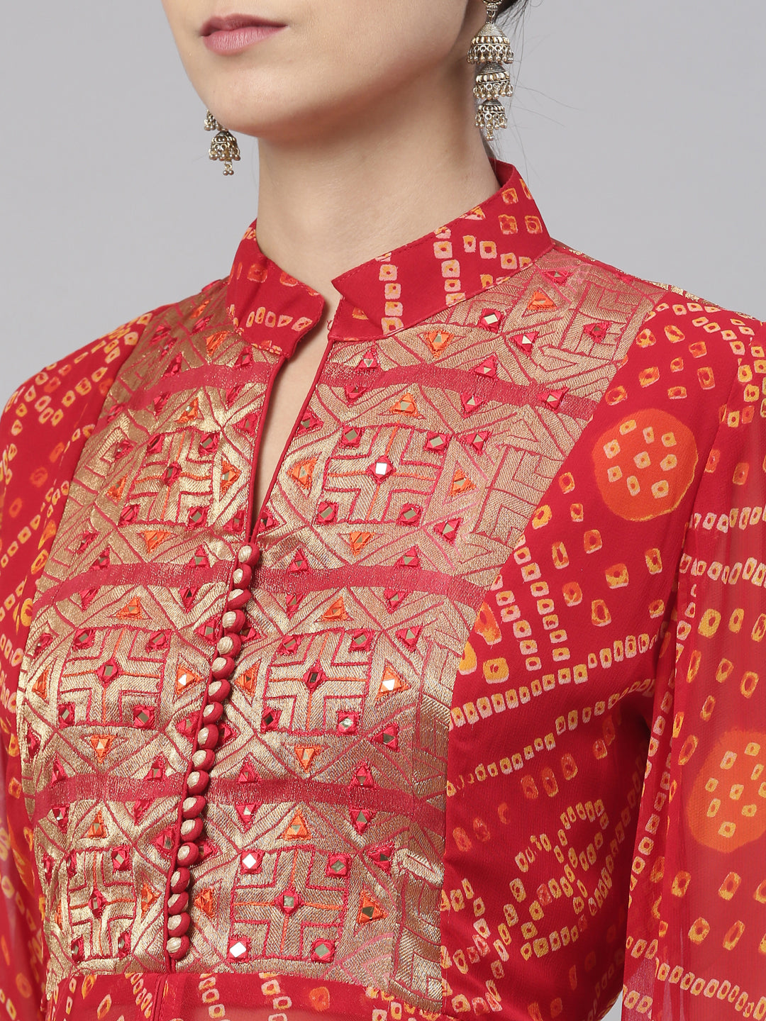 Neerus Red Georgette Straight Kurta Set - detail view 3